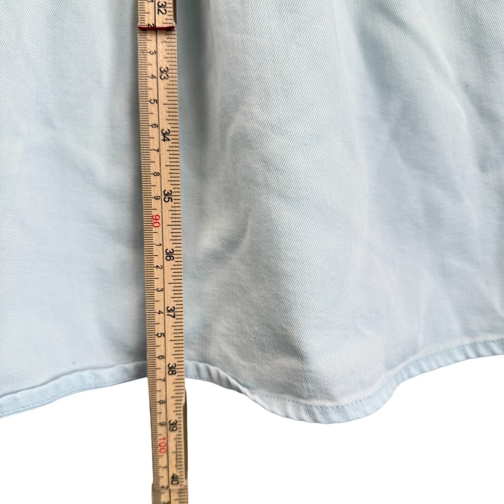Lane Bryant Chambray Babydoll Dress Size 14 Blue Tiered Ruffle Belted Pockets - Picture 11 of 13